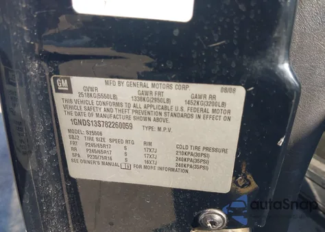 2008 Chevrolet Trailblazer Lt z USA, uszkodzony, nr VIN 1GNDS13S782260059